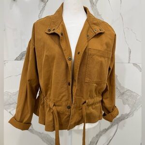 A Love's A Versatile Women's Brown Tan Button Up Tie Waist Utility Jacket